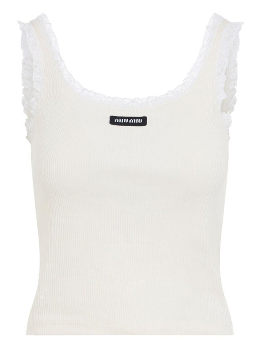lace-trimmed ribbed top MJT715 S OOO 17Z9F0304 MIU MIU 