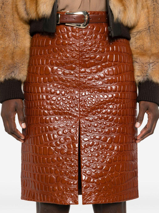 embossed-leather short skirt<BR/><BR/> 842093 YCJB22546 SAINT LAURENT 