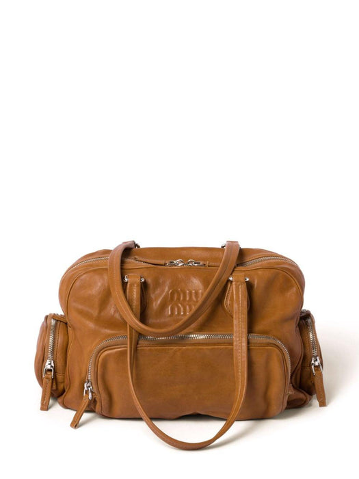logo-embossed leather tote bag 5BB159 V OOO 2CRLF098L MIU MIU 