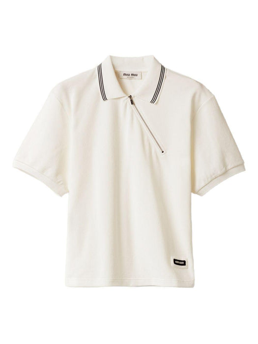 ribbed trim zippered polo shirt MJNA03 S OOO 18ZWF0009 MIU MIU 
