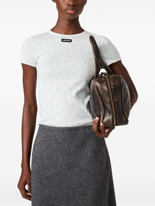 floral-pattern logo-patch T-shirt MJNA08 S OOO 18ZUF0AZ1 MIU MIU 