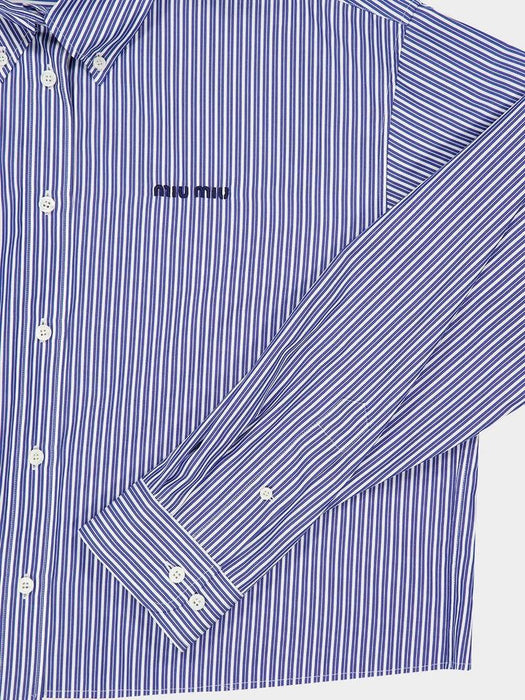 Blue Striped Cotton Shirt with Thread Embroidery MK2047 S OOO 195DF098Z MIU MIU 