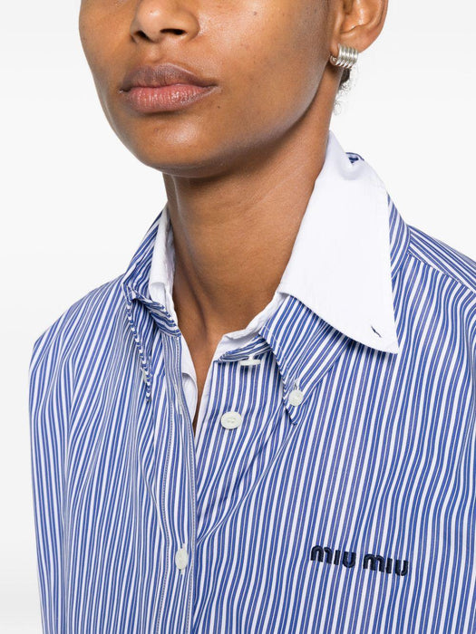 Blue Striped Cotton Shirt with Thread Embroidery MK2047 S OOO 195DF098Z MIU MIU 