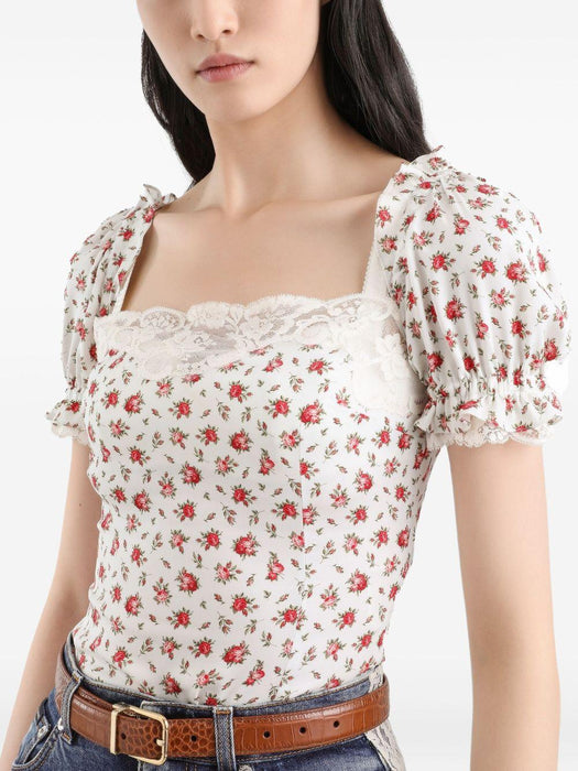 floral-print lace-trim top F7BK1T FSA79HA5XJ DOLCE & GABBANA 