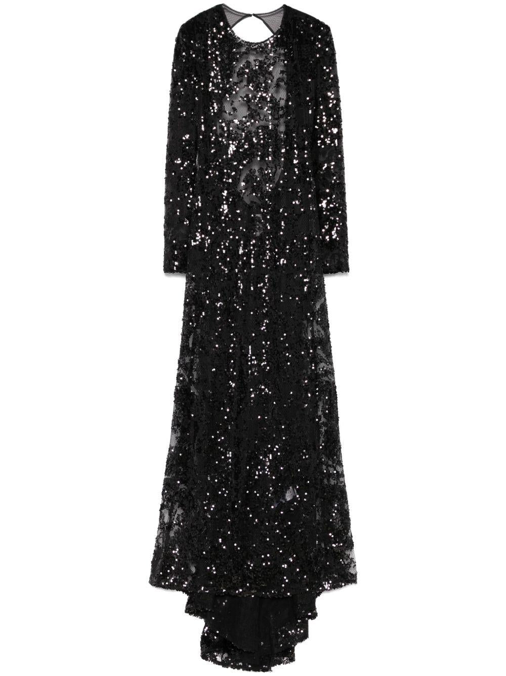 long sleeve backless sequin gown 1125WDR006162A BLACK 1 VICTORIA BECKHAM 