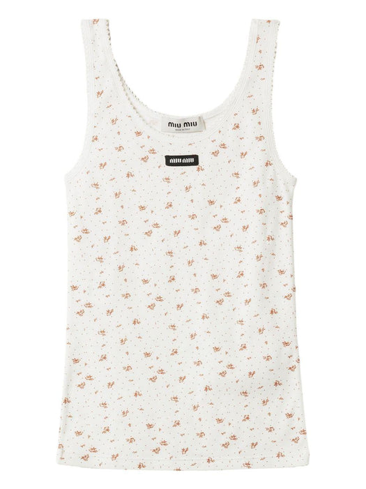 floral-pattern logo-label tank top MJT727 S OOO 18ZUF0O7V MIU MIU 