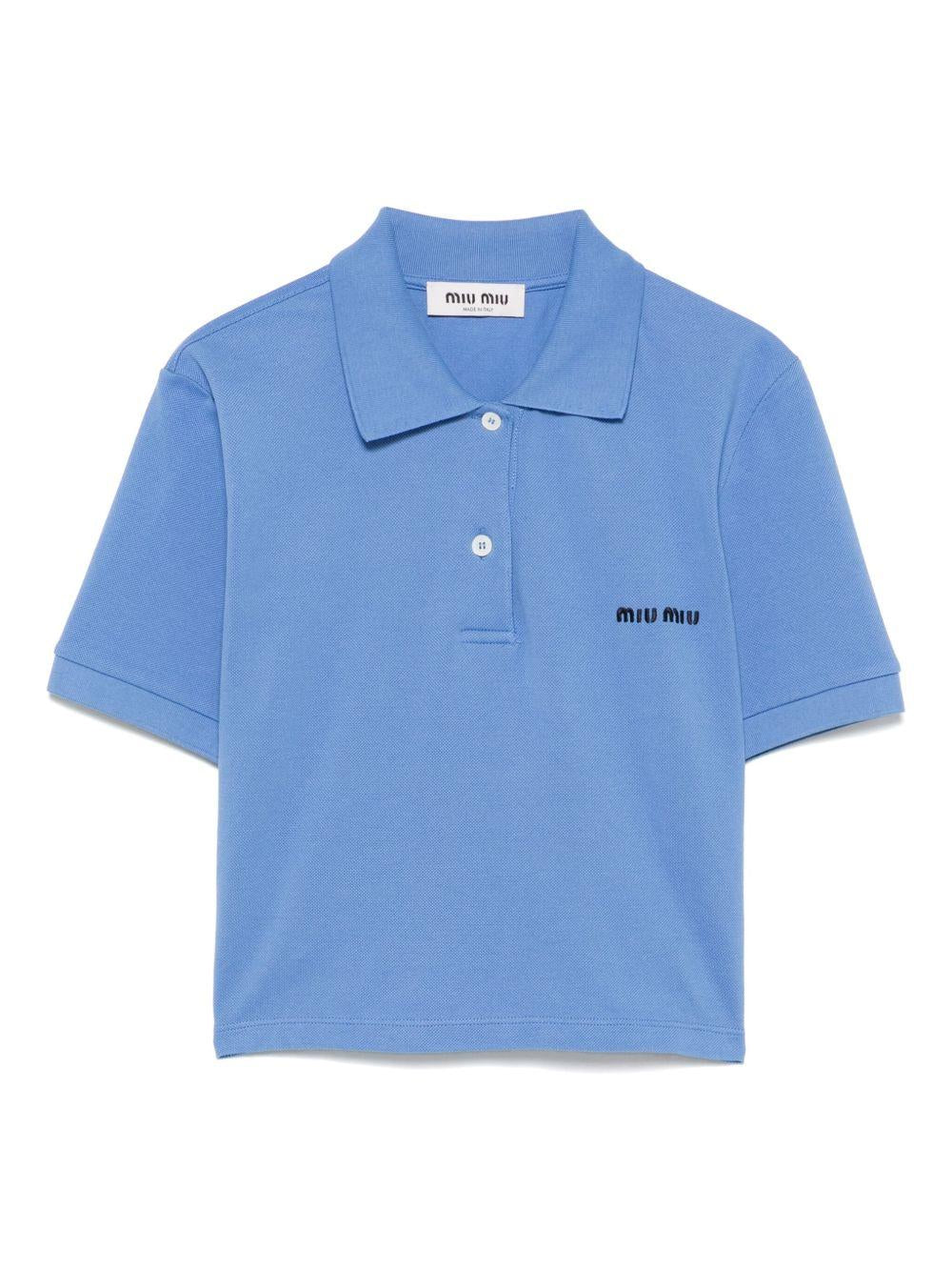 logo-print cropped polo top MJN547 S OOO 14RWF0237 MIU MIU 