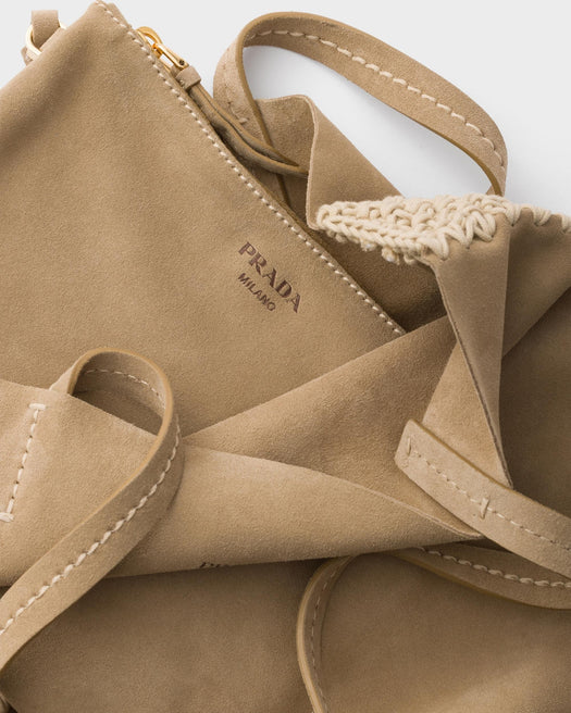 Large suede and crochet tote bag 1BG658 VOOO 2FP1F0F24 PRADA 