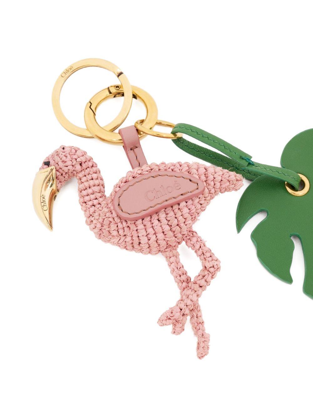 Chloé symbols flamingo raffia and leather keychain bag charm 26UK211R64 6C6 CHLOÉ 