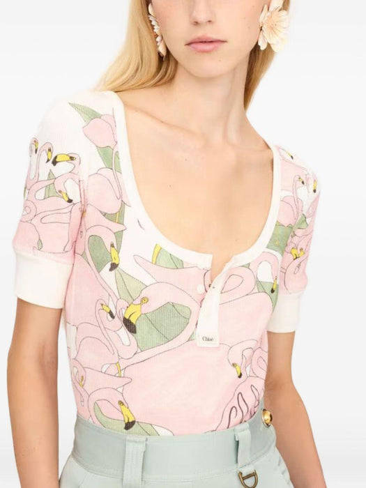 Short-sleeve logo Henley shirt in cotton jersey 26UJH56287 107 CHLOÉ 