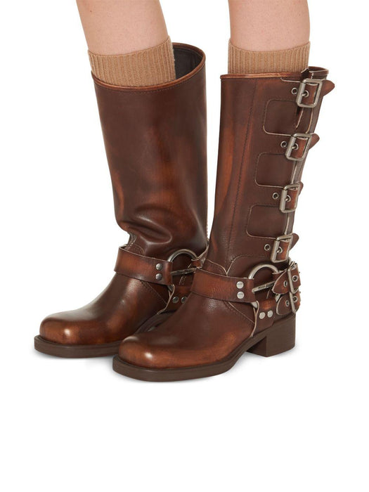 buckle-detail leather boots 5W792D F A050 3F33F0038 MIU MIU 