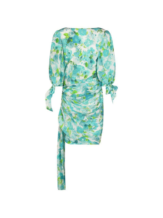 Silk jacquard dress with aquatic flower print in white and blue 26URO52388 91J CHLOÉ 
