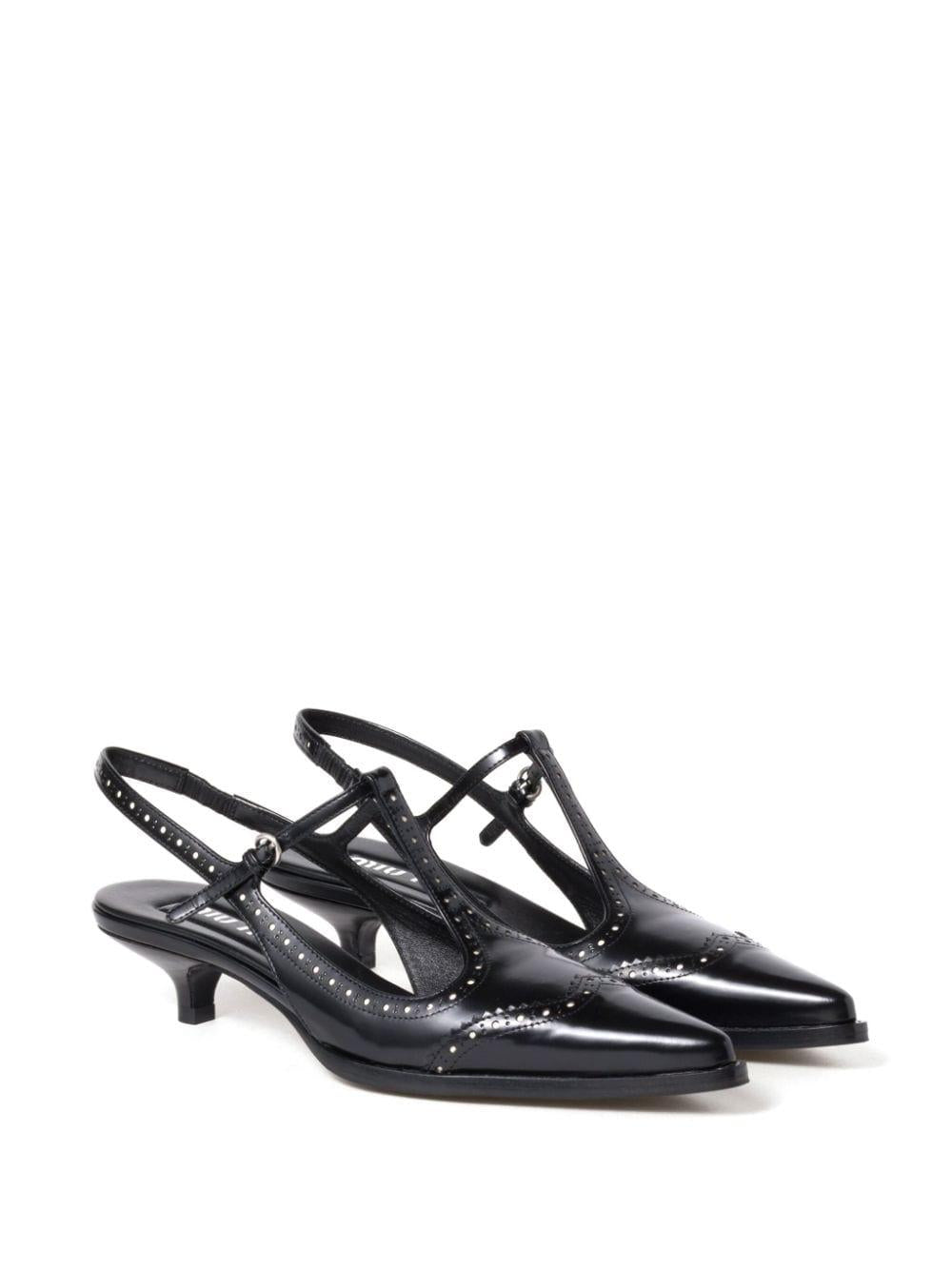 Brushed leather brogue slingback T-strap pumps 5I309E F 035 055F057Z MIU MIU 