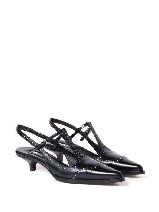 Brushed leather brogue slingback T-strap pumps 5I309E F 035 055F057Z MIU MIU 