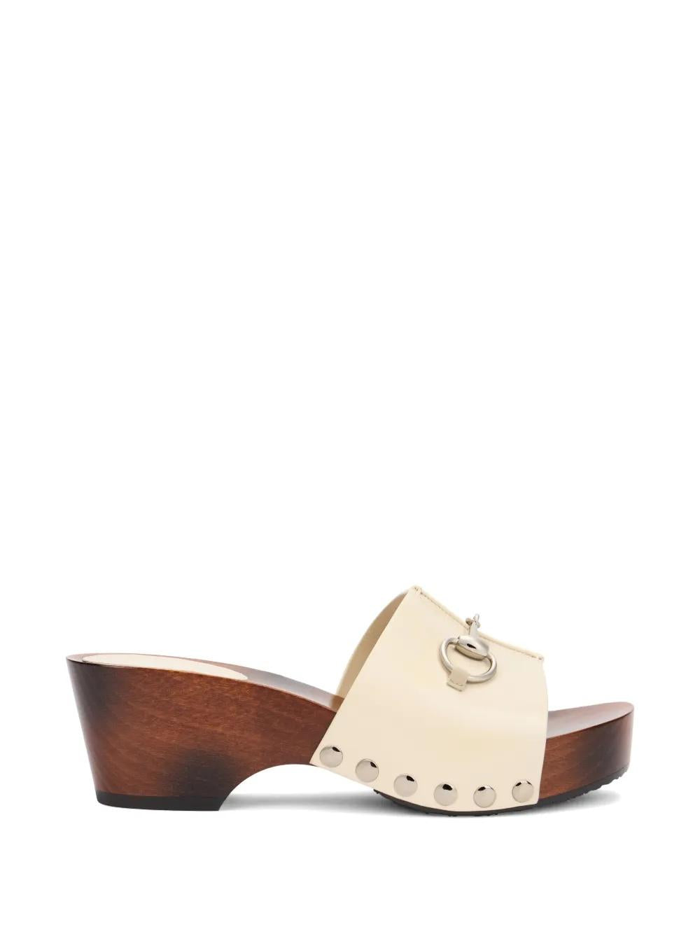 Horsebit studded leather heeled mules 854410 AAF9G9540 GUCCI 