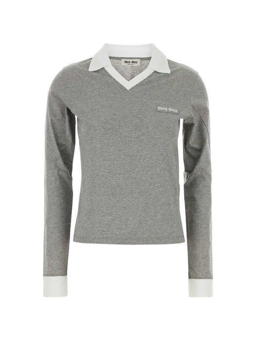 Buttonless polo shirt with logo MJLA57 192QF052N MIU MIU 