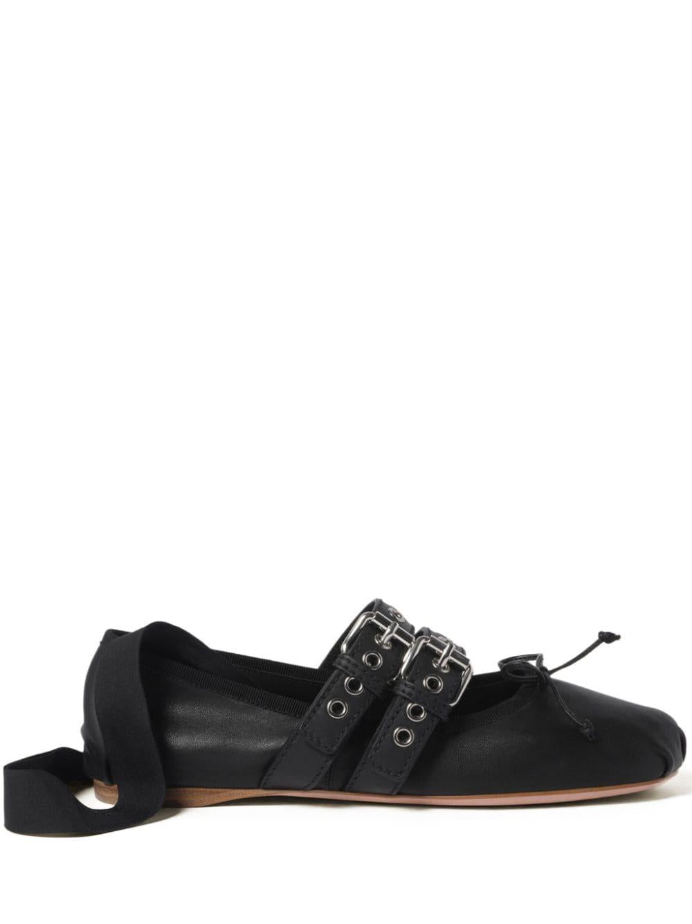 buckled leather ballerina shoes 5F466A F DX05 3KSRF0002 MIU MIU 
