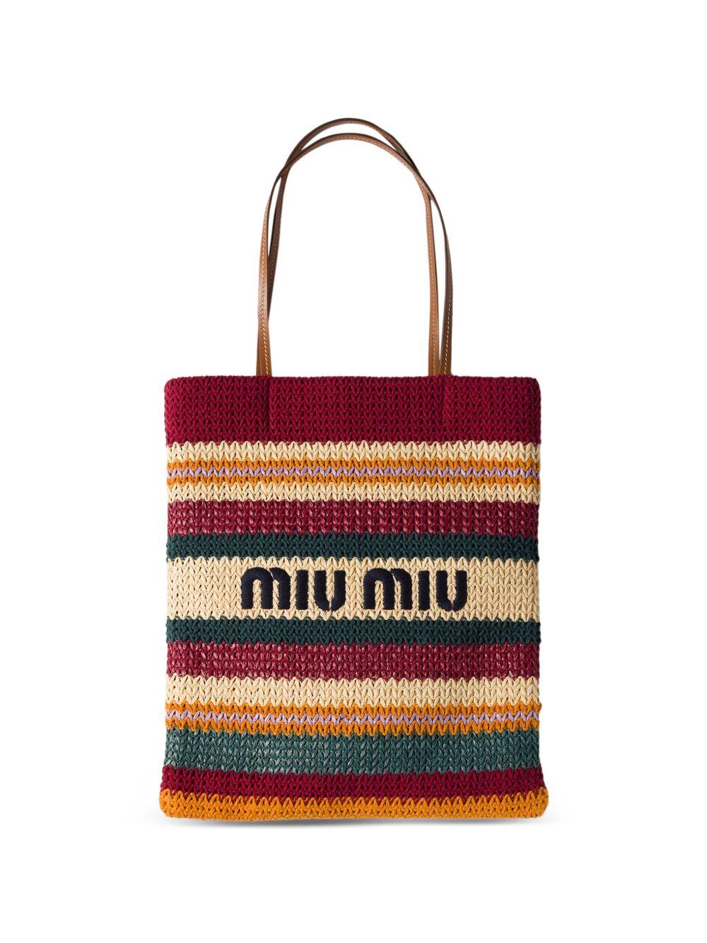 Raffia-effect woven tote bag 5BG248 V ORO 2DO3F05DN MIU MIU 