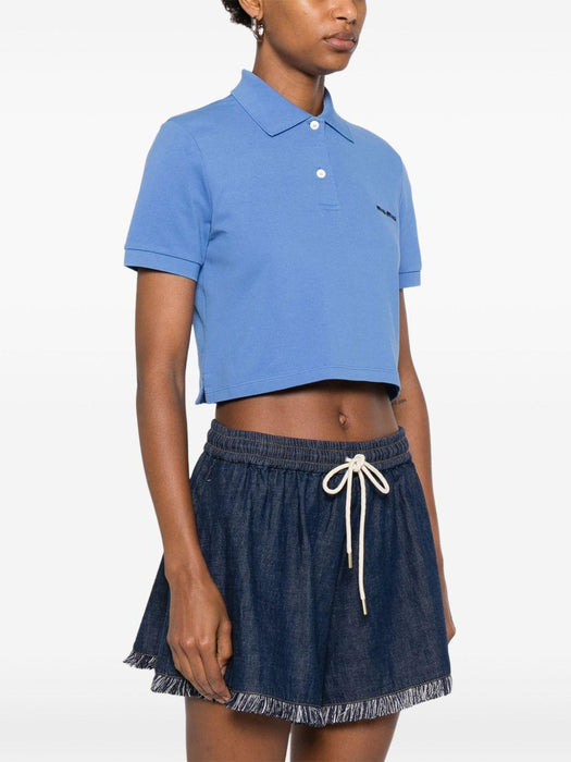 logo-print cropped polo top MJN547 S OOO 14RWF0237 MIU MIU 