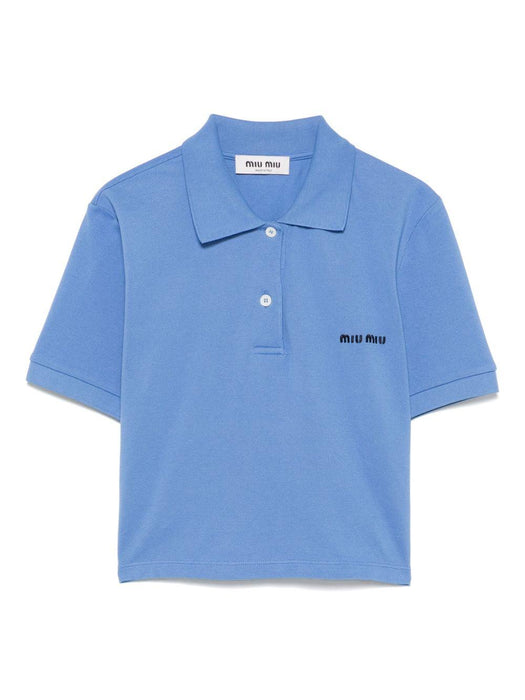 logo-print cropped polo top MJN547 S OOO 14RWF0237 MIU MIU 