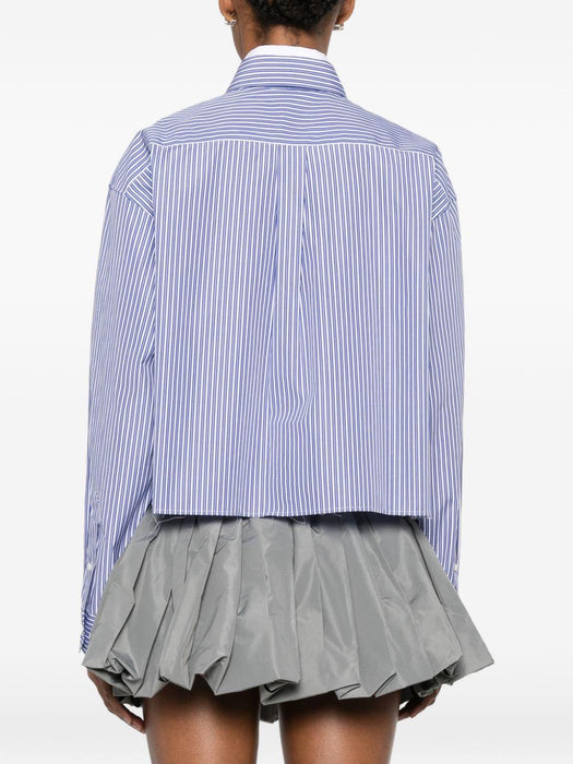 Blue Striped Cotton Shirt with Thread Embroidery MK2047 S OOO 195DF098Z MIU MIU 