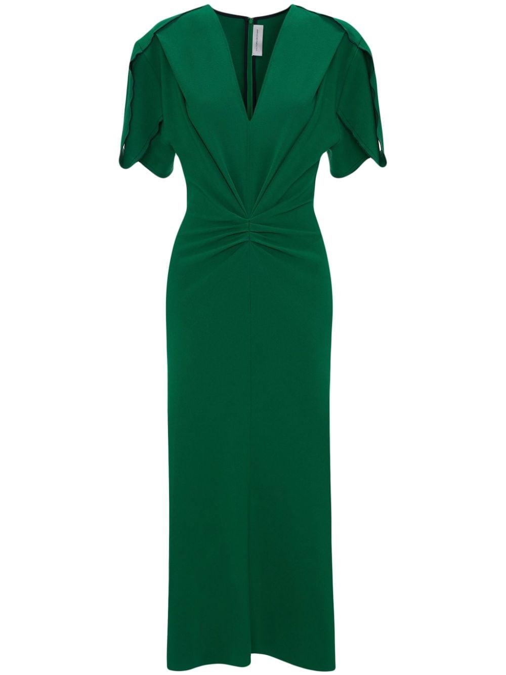 V-neck gathered midi dress 1124WDR005195C  VICTORIA BECKHAM 