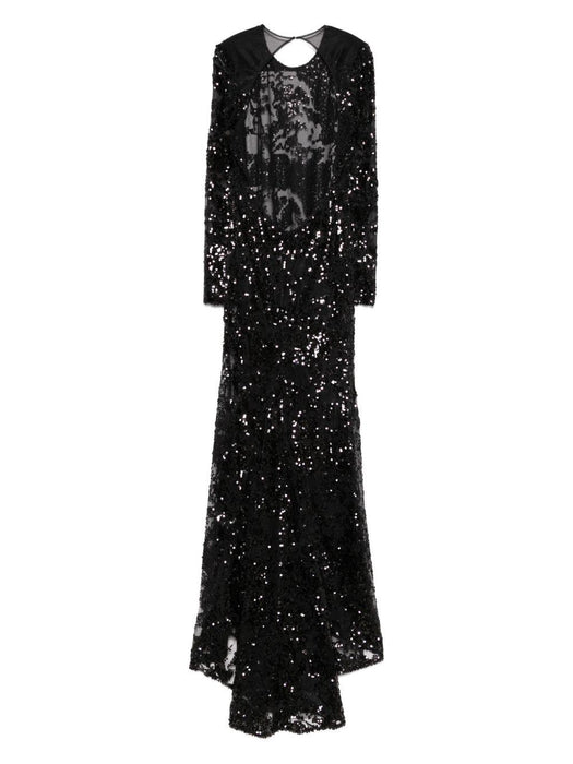 long sleeve backless sequin gown 1125WDR006162A BLACK 1 VICTORIA BECKHAM 