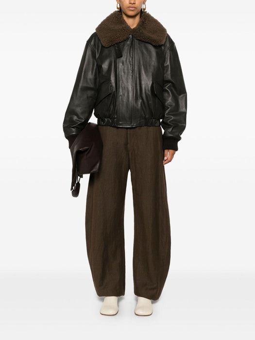 leather blouson with shearling collar<BR/><BR/><BR/><BR/> OW1043 LL0095BR507 LEMAIRE 