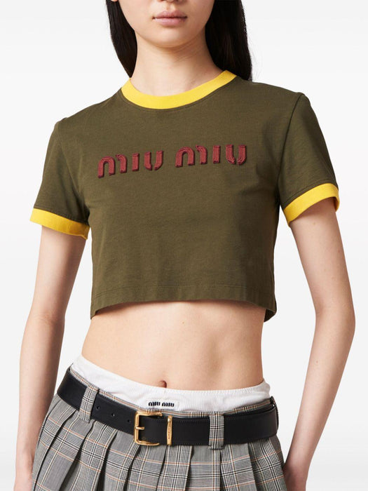 logo-embroidered cropped T-shirt MJN519 S OOO 115LF0O4J MIU MIU 