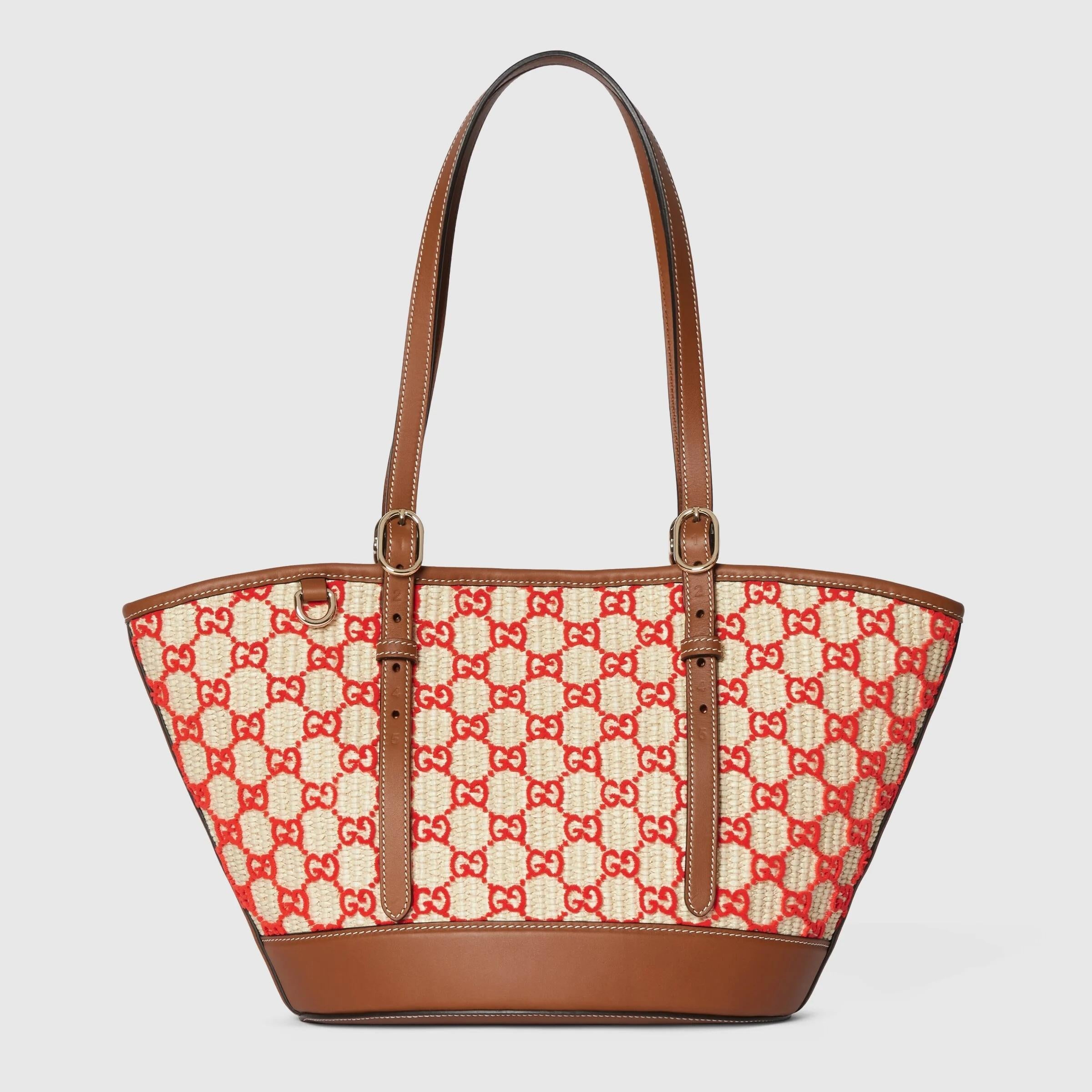 GG Small raffia-effect tote bag<BR/> 856098 FAFKK9342 GUCCI 