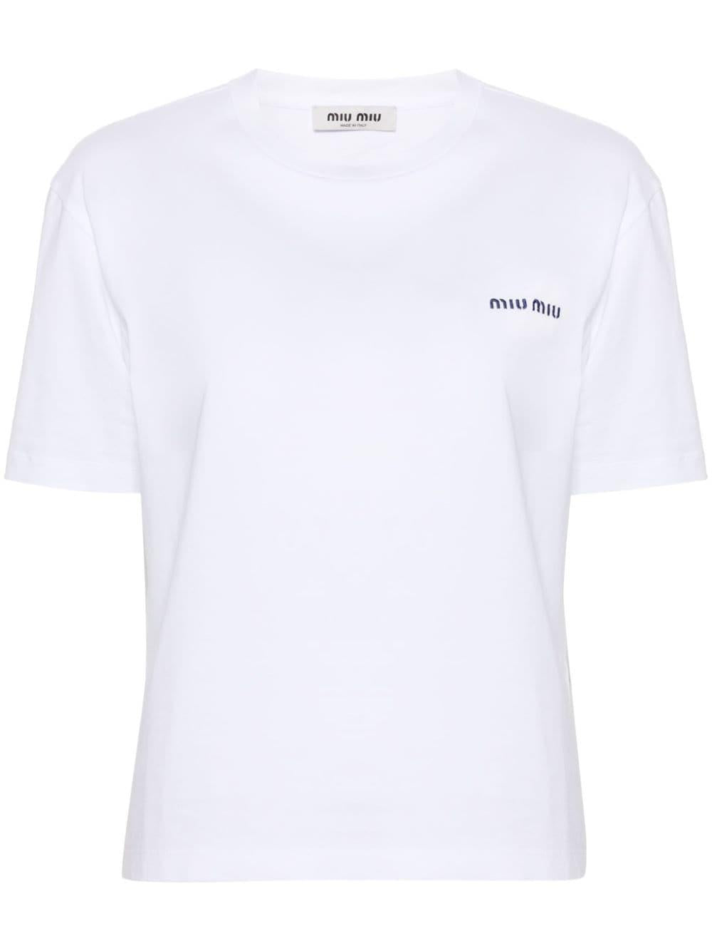 embroidered-logo cotton T-shirt MJN545 S OOO 146ZF0UB0 MIU MIU 
