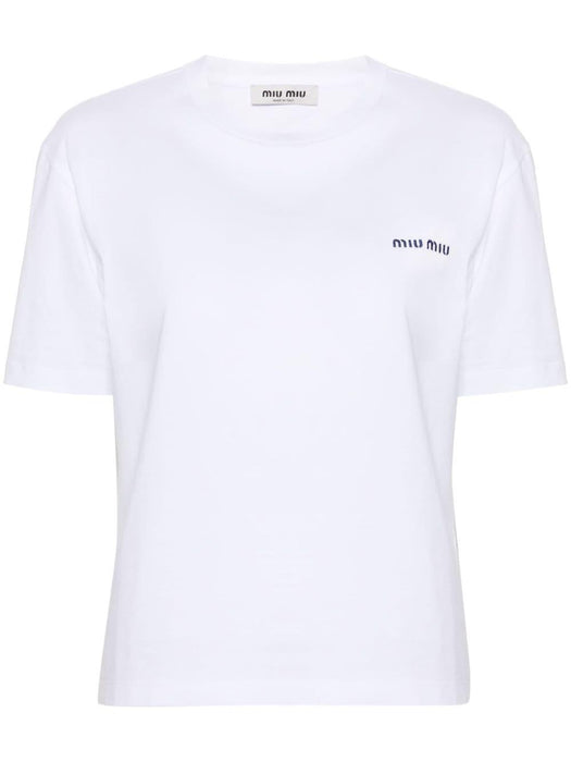 embroidered-logo cotton T-shirt MJN545 S OOO 146ZF0UB0 MIU MIU 