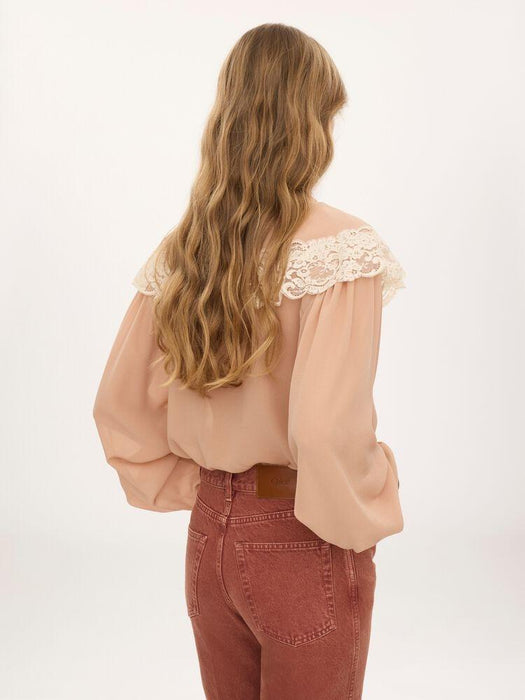 Tie-front gathered blouse in silk georgette & lace CH26AHT38002 6H7 CHLOÉ 