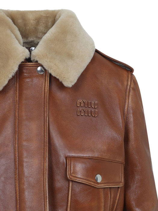 shearling-collar leather jacket MPV958 S OOO 1134F0134 MIU MIU 