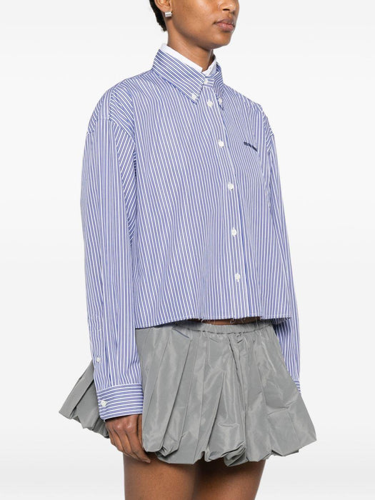 Blue Striped Cotton Shirt with Thread Embroidery MK2047 S OOO 195DF098Z MIU MIU 