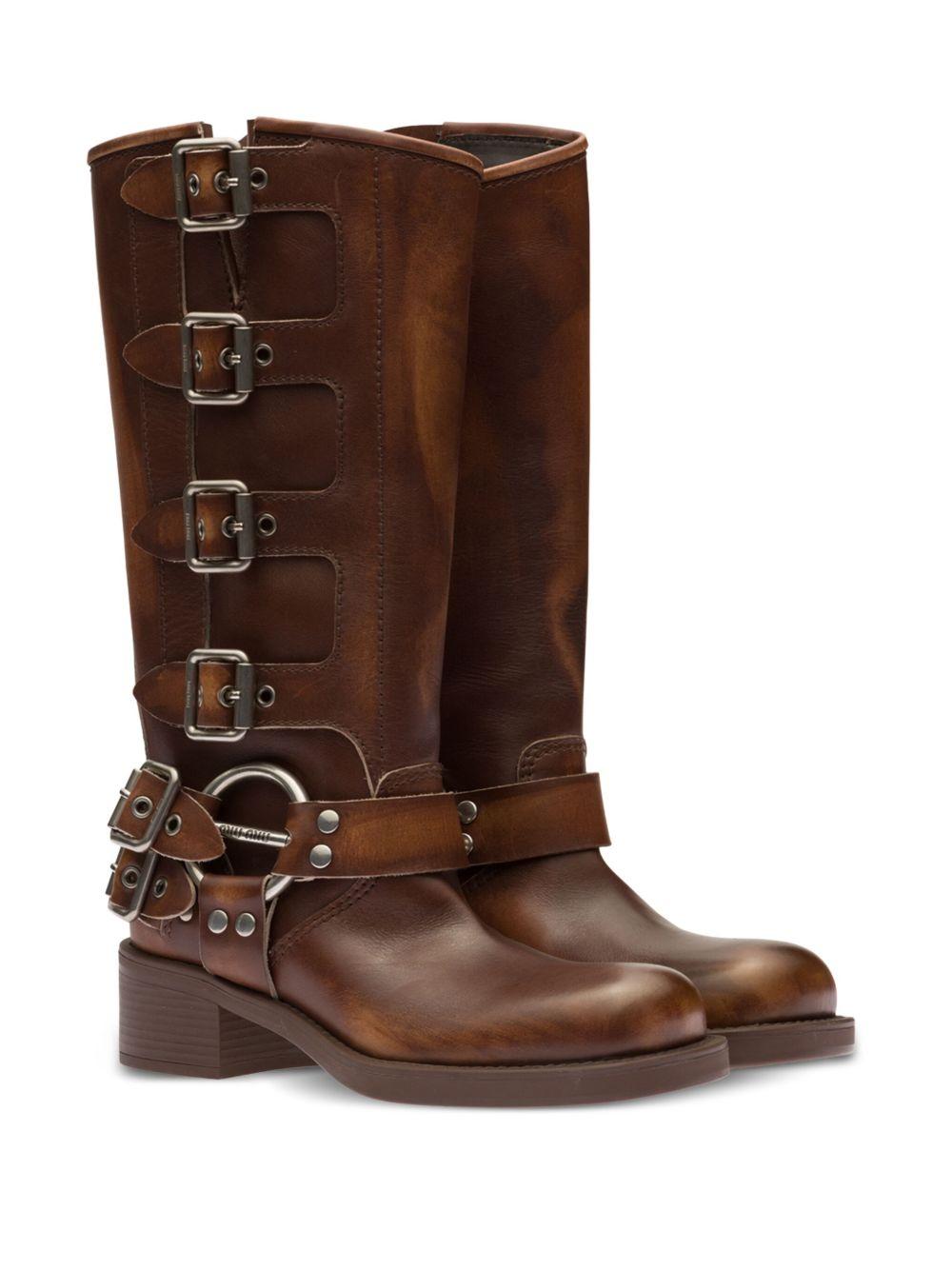 buckle-detail leather boots 5W792D F A050 3F33F0038 MIU MIU 