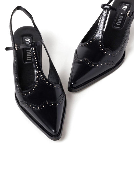 Brushed leather brogue slingback T-strap pumps 5I309E F 035 055F057Z MIU MIU 