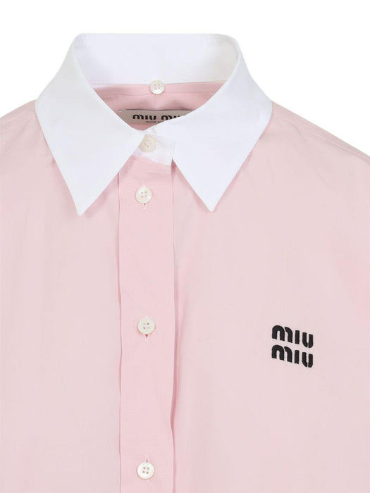 logo-embroidered frayed-hem shirt MK1971 S OOO 10RGF0028 MIU MIU 