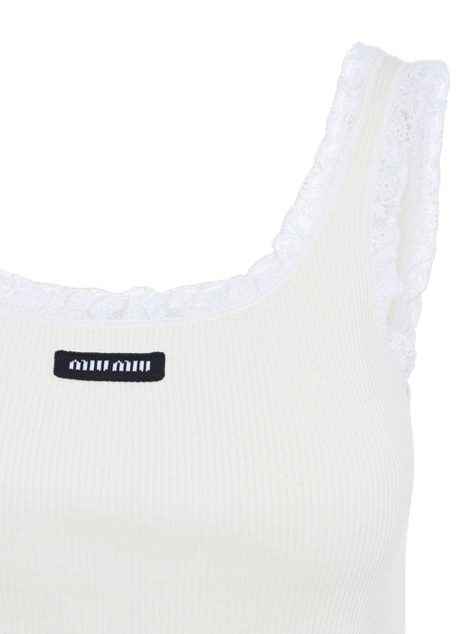 lace-trimmed ribbed top MJT715 S OOO 17Z9F0304 MIU MIU 