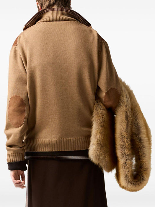 suede-insert ribbed cardigan MMJ150 S OOO 177QF04V6 MIU MIU 