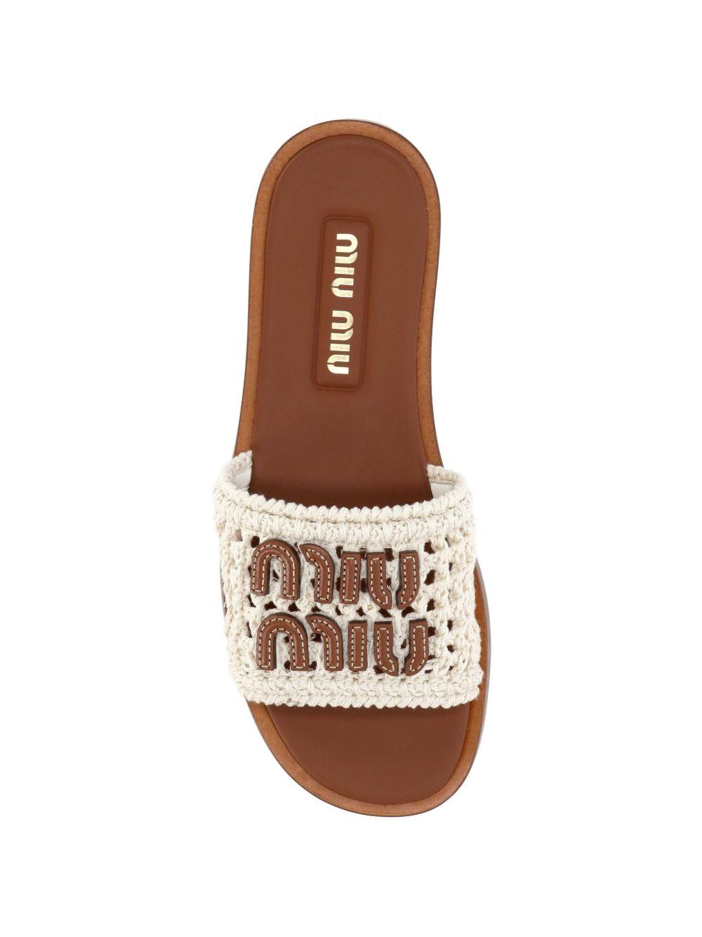 Crochet and leather slides 5XX667 F 005 2BDFF0304 MIU MIU 
