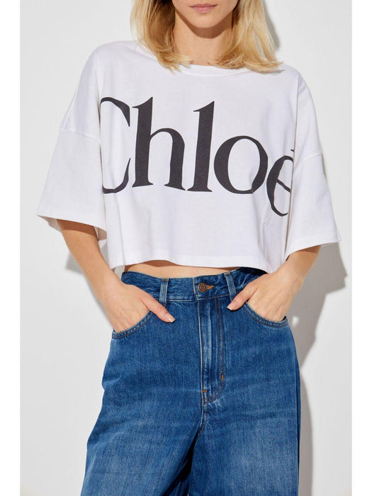 logo-print crop top 24AJH09183 101 CHLOÉ 