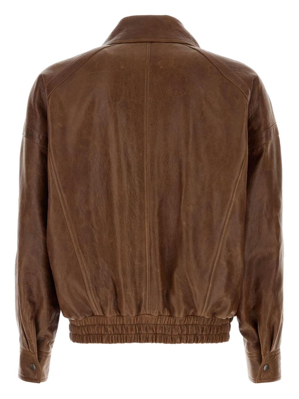 double-breasted pocket-leather jacket<BR/> 843931 YCSX22800 SAINT LAURENT 