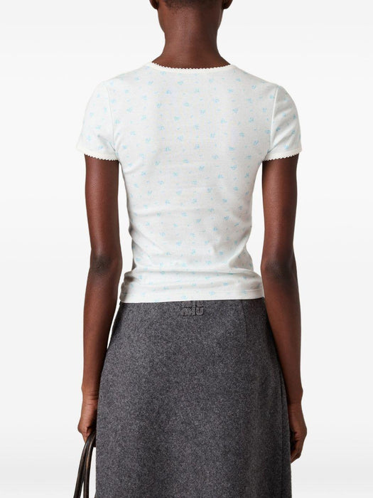 floral-pattern logo-patch T-shirt MJNA08 S OOO 18ZUF0AZ1 MIU MIU 