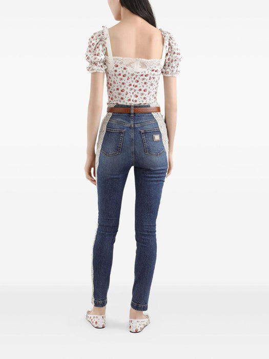 floral-print lace-trim top F7BK1T FSA79HA5XJ DOLCE & GABBANA 