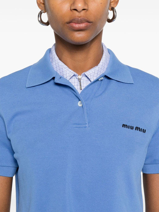 logo-print cropped polo top MJN547 S OOO 14RWF0237 MIU MIU 