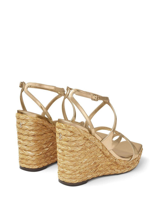 110mm Ayla raffia wedged sandals AYLA 110 CUH GOLD JIMMY CHOO 