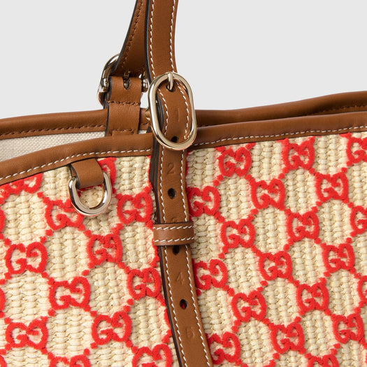 GG Small raffia-effect tote bag<BR/> 856098 FAFKK9342 GUCCI 
