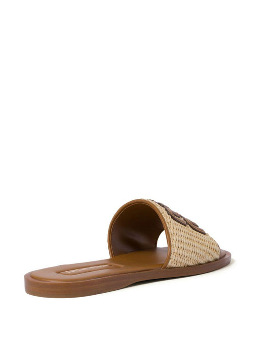 logo-patch raffia slides 5XX644 F 005 3LOMF0018 MIU MIU 