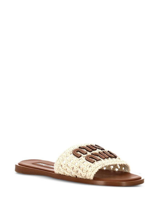 Crochet and leather slides 5XX667 F 005 2BDFF0304 MIU MIU 